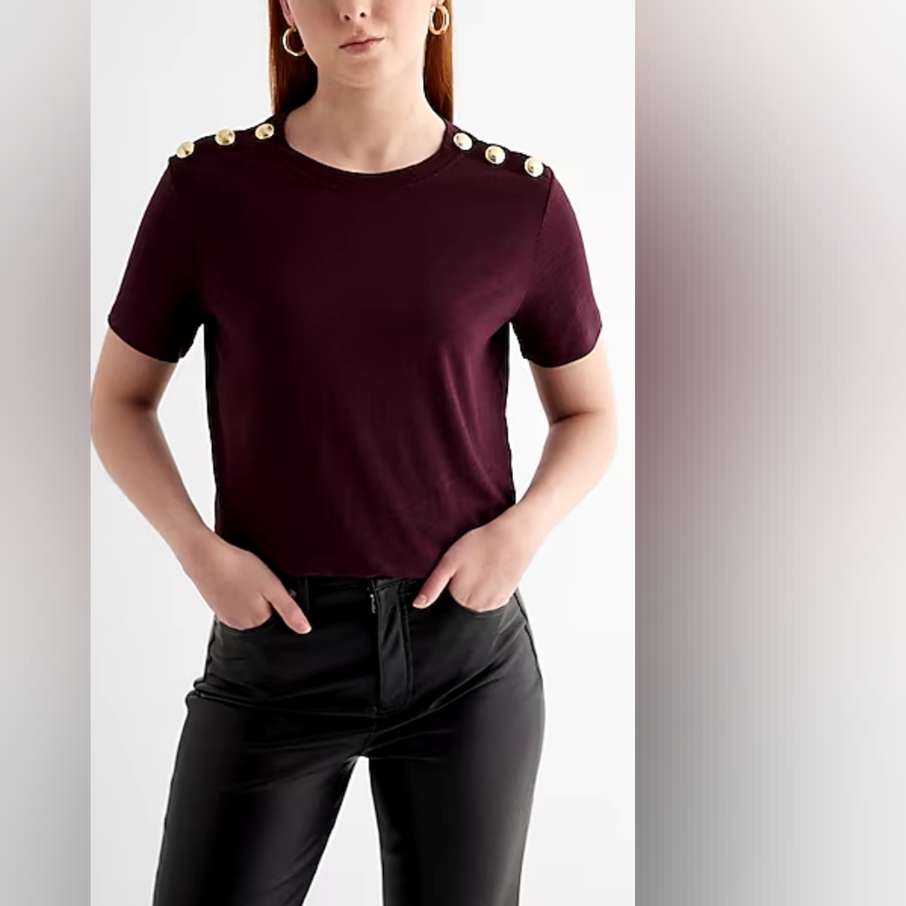 NWT Express Skimming Novelty Button Crew Neck Tee small